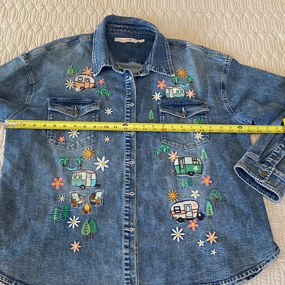 Billy T Denim Happy Camper Embroidered Shirt Shacket Overshirt MSRP $142 - Picture 14 of 16